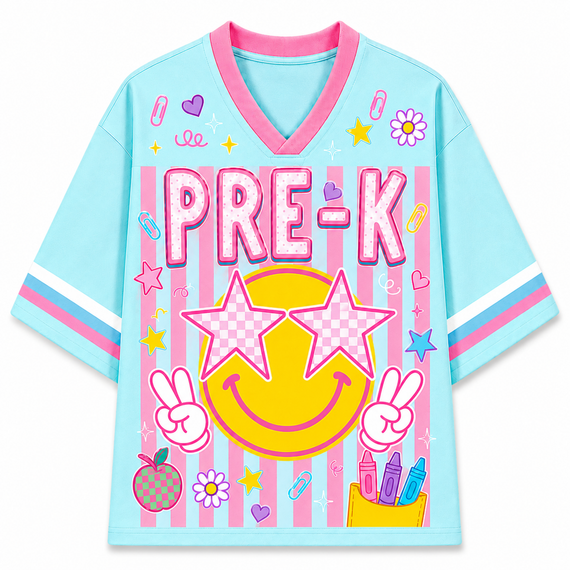 Chaotic Club Striped Checkered Back To School Smile  Mesh Jersey