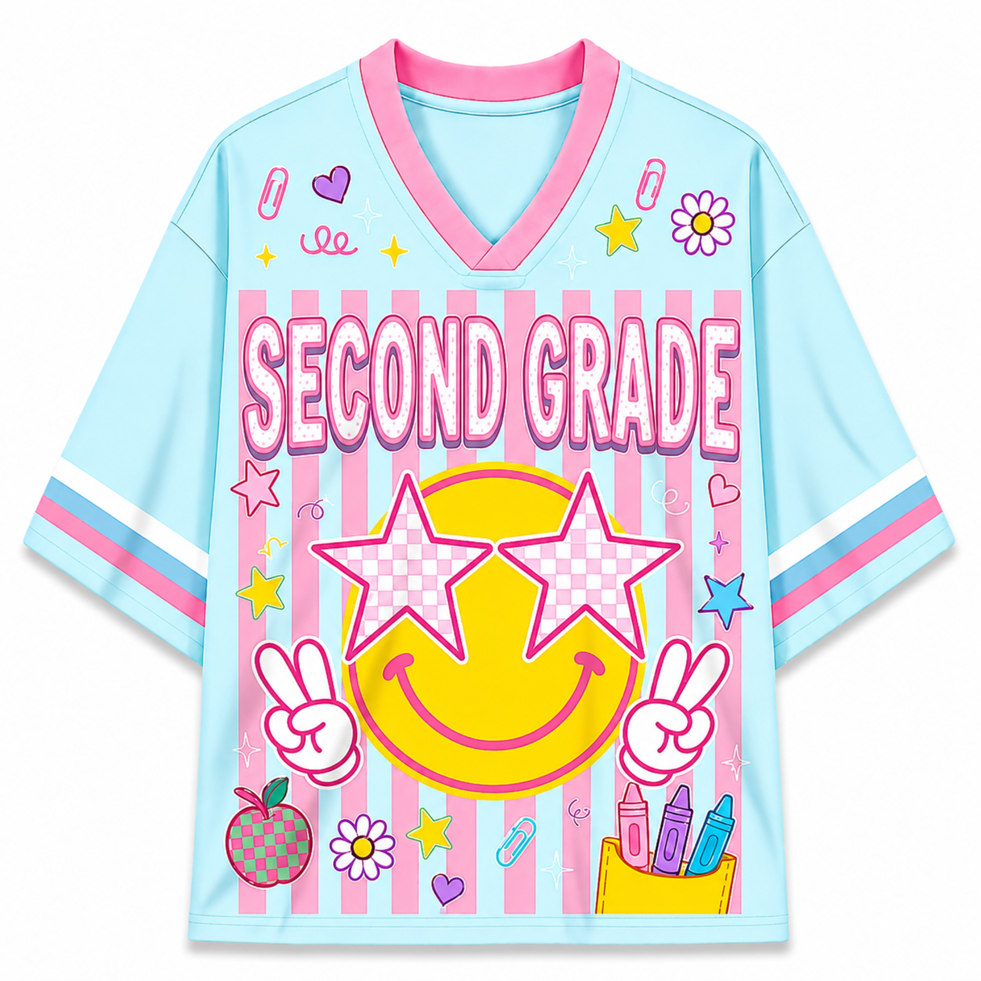 Chaotic Club Striped Checkered Back To School Smile  Mesh Jersey