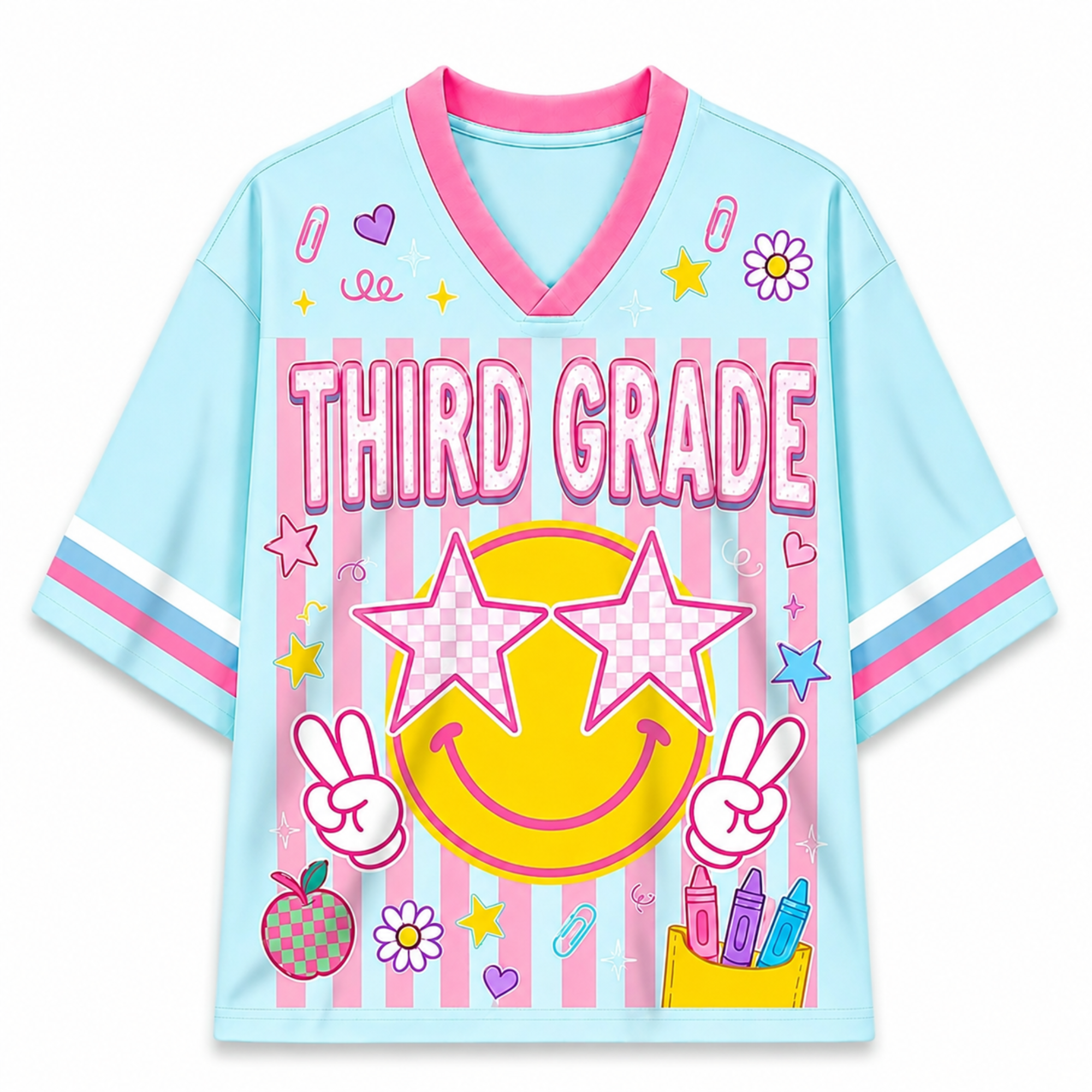 Chaotic Club Striped Checkered Back To School Smile  Mesh Jersey