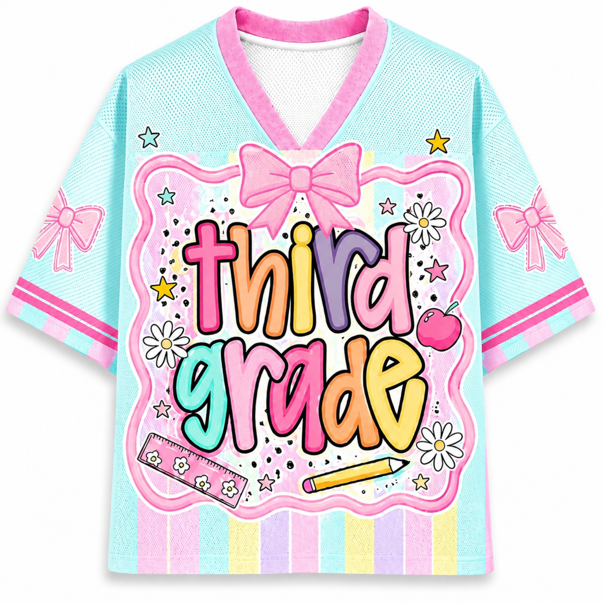 Chaotic Club Preppy Back To School Pink Mix Blue Striped Mesh Jersey