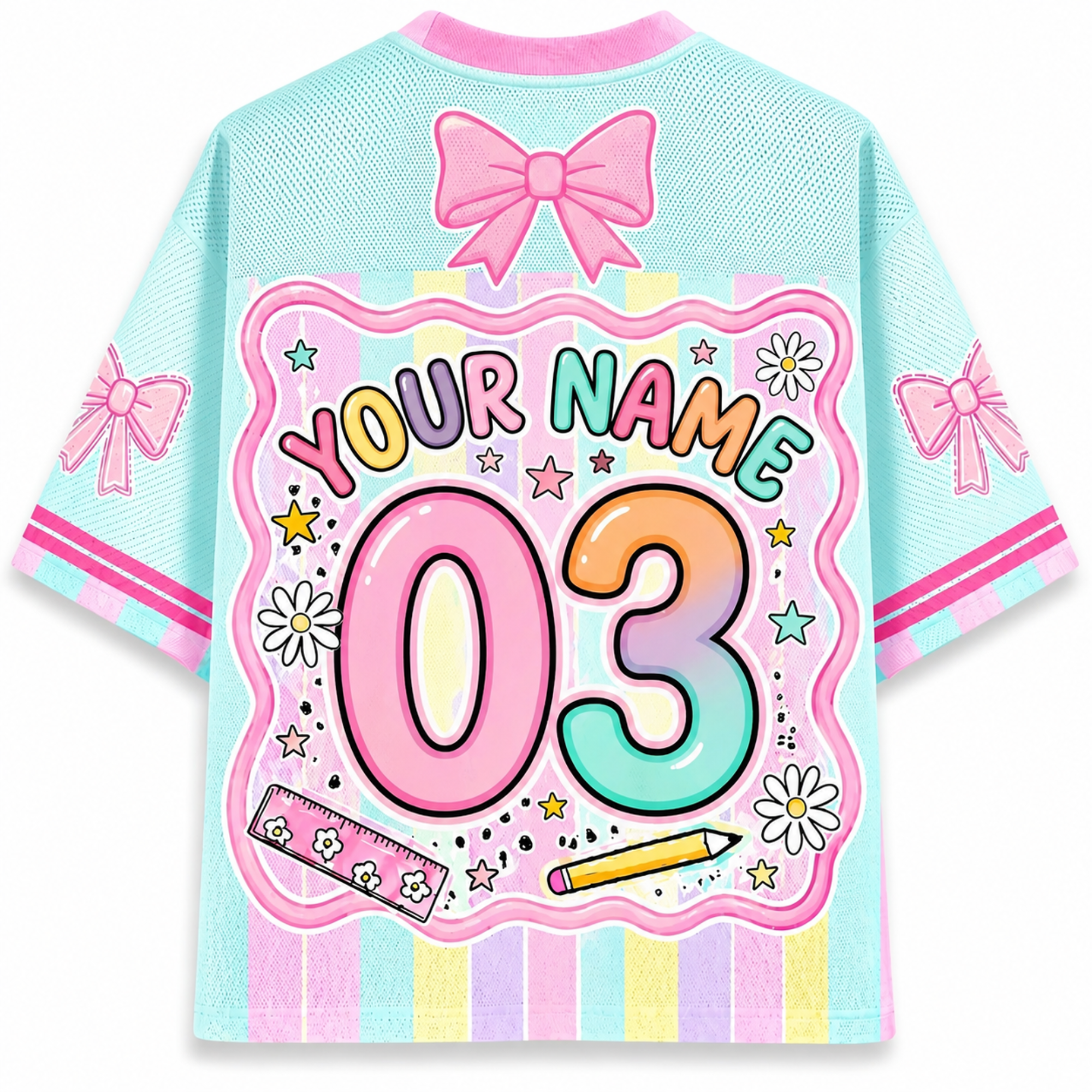 Chaotic Club Preppy Back To School Pink Mix Blue Striped Mesh Jersey