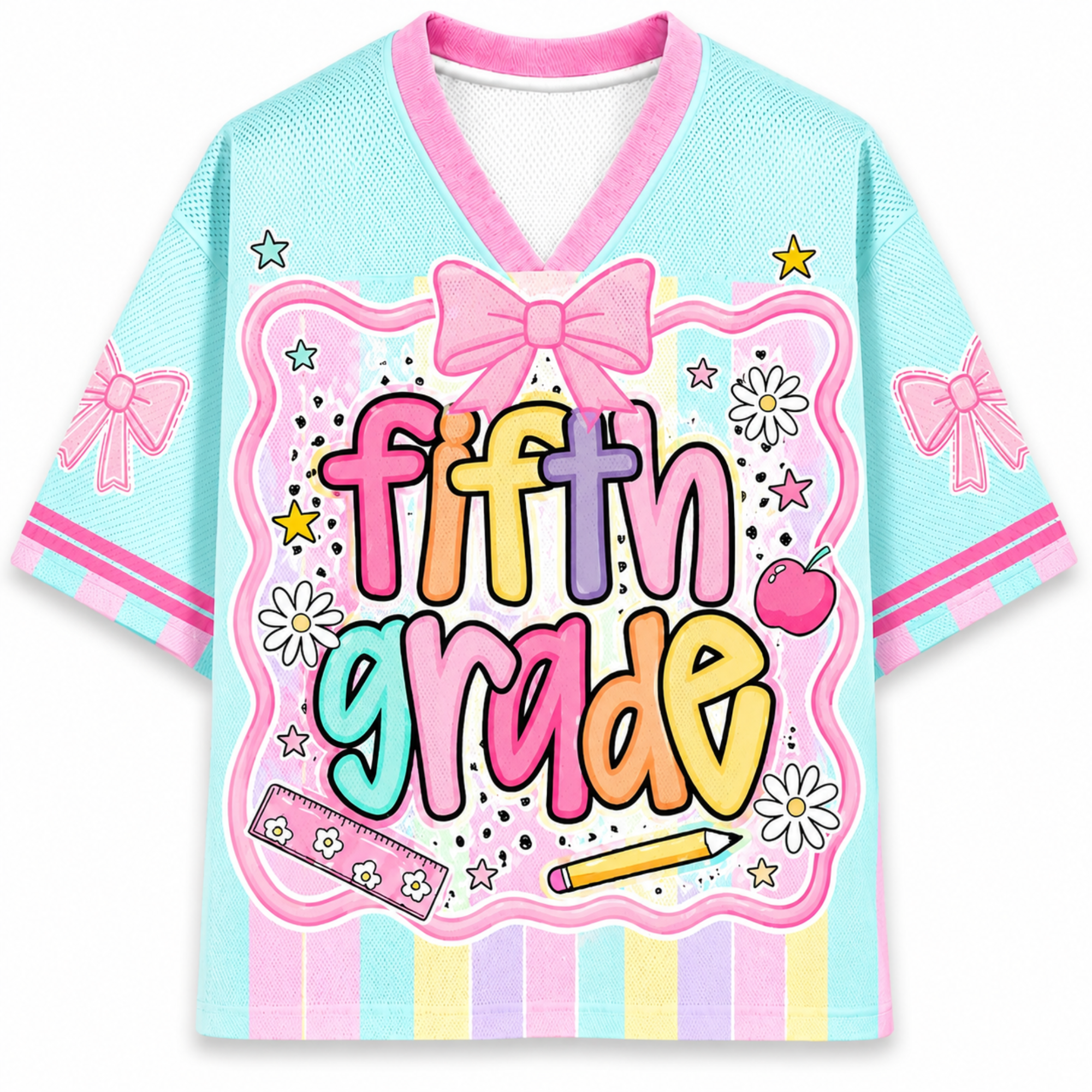 Chaotic Club Preppy Back To School Pink Mix Blue Striped Mesh Jersey
