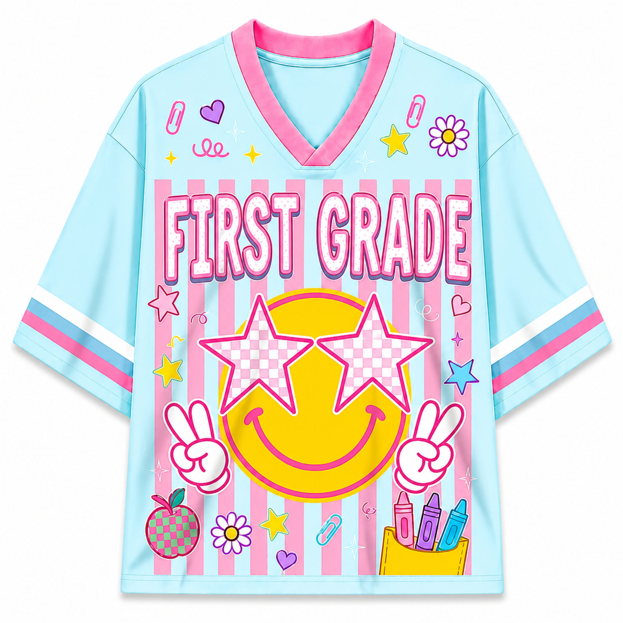 Chaotic Club Striped Checkered Back To School Smile  Mesh Jersey