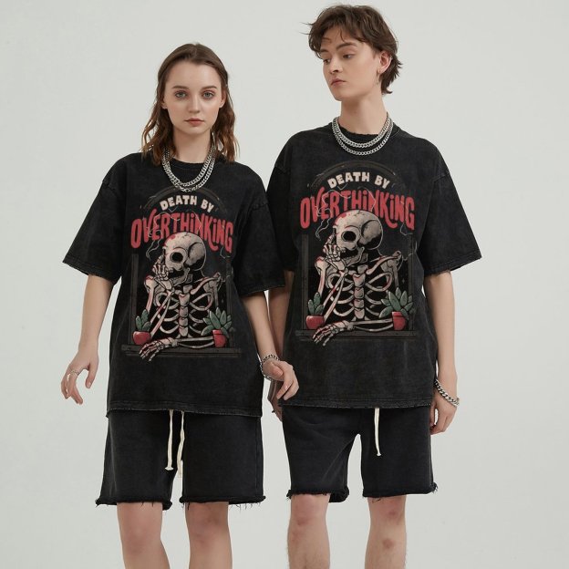 Death Skull Unisex Vintage Solid Wash Denim T-Shirts