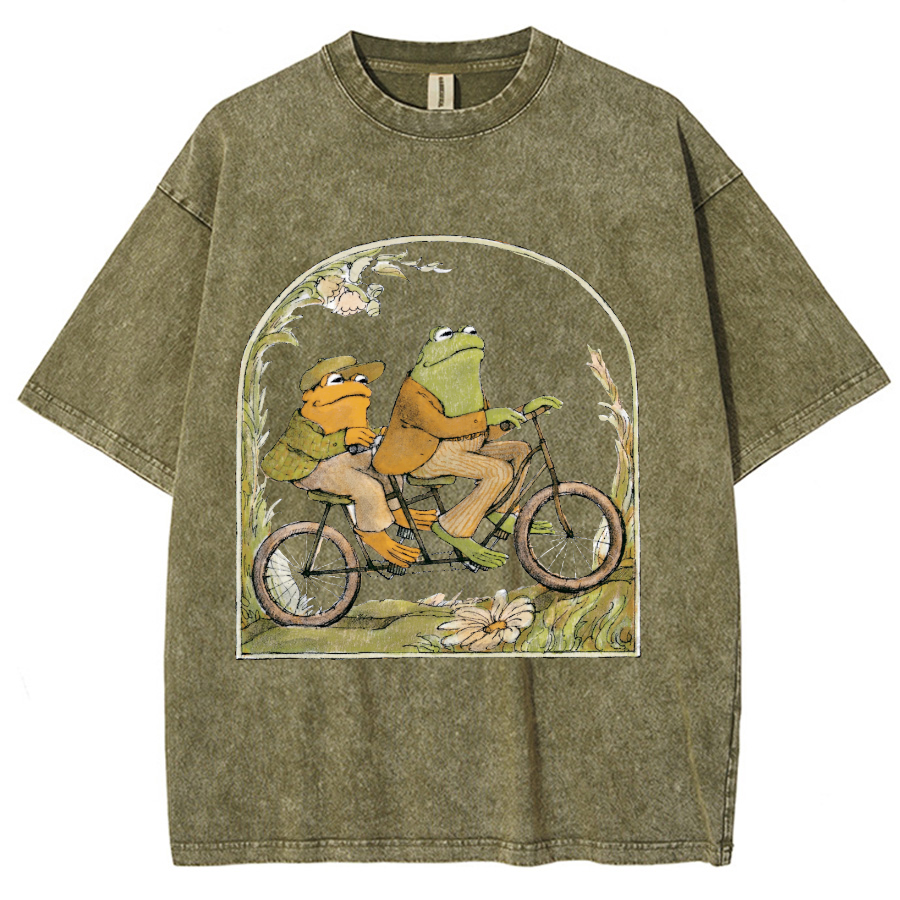 Frog and Toad Unisex Printed Retro Washed Short Sleeved T-Shirt-Print-cool