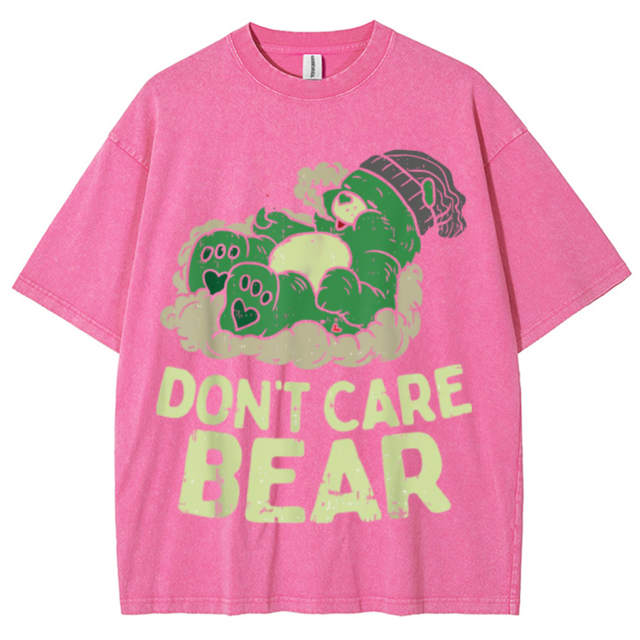 Bear Smoking Unisex Printed Retro Washed Short Sleeved T-Shirt-Print-cool