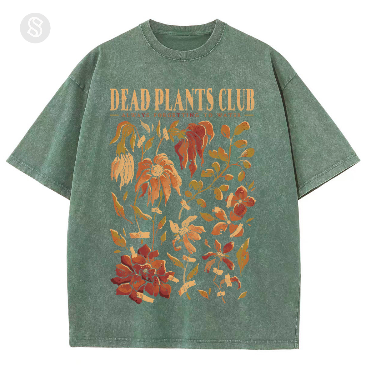 Dead Plants Club Unisex Printed Retro Washed Short Sleeved T-Shirt-Print-cool