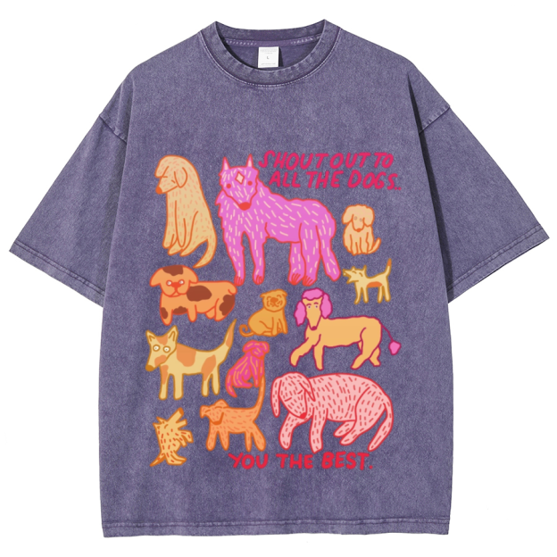 Shout Out To All The Dogs Unisex Oversized Print Vintage Wash Denim T-Shirt