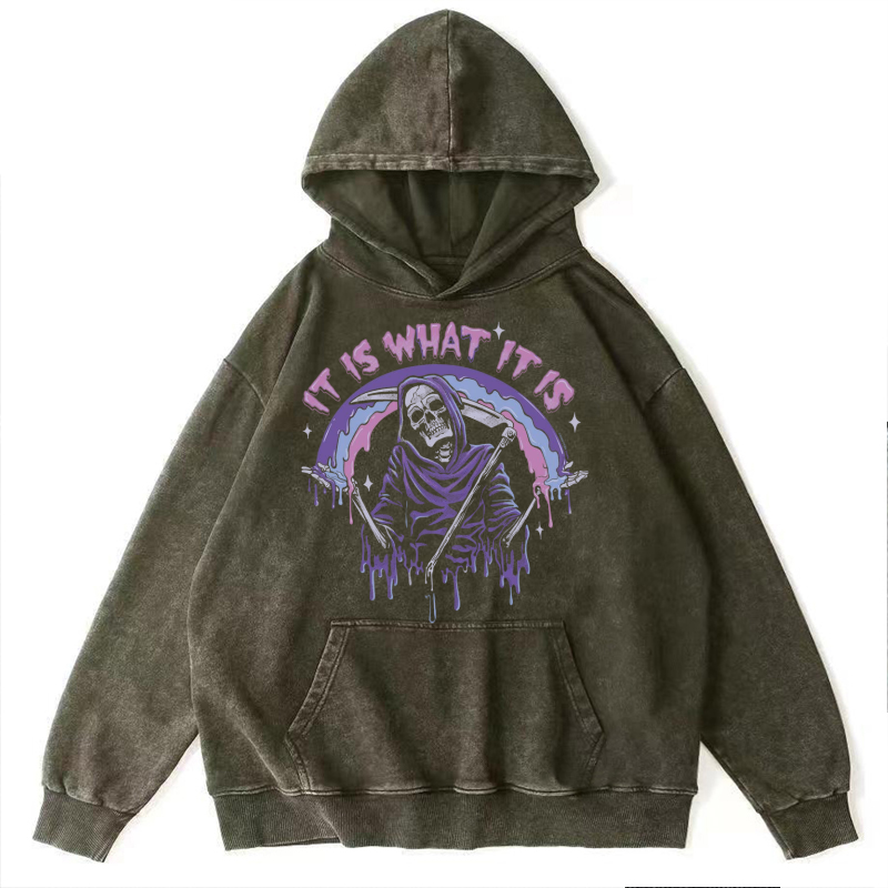 It Is What It Is Unisex Printed Casual Washed Hoodie Sweatshirt