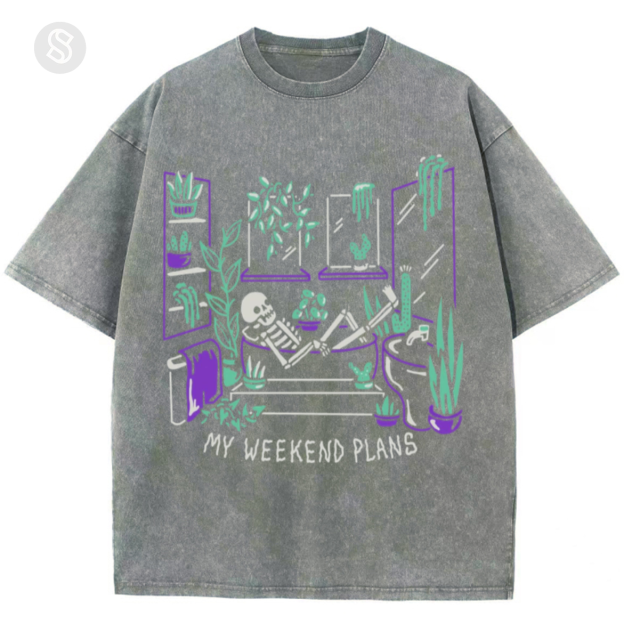 My Weekend Plants Unisex Printed Retro Washed Short Sleeved T-Shirt