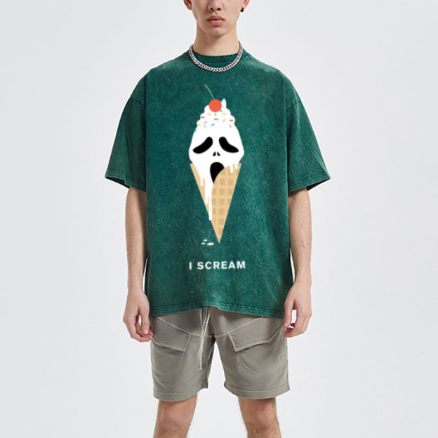 Iscream Unisex Oversized Print Vintage Wash Denim T-Shirt