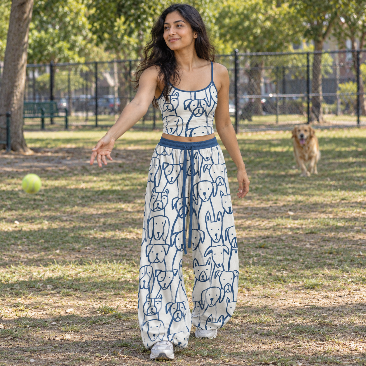 Blue Sketch Puppies Top & Elasticated Trousers Two-Piece Set