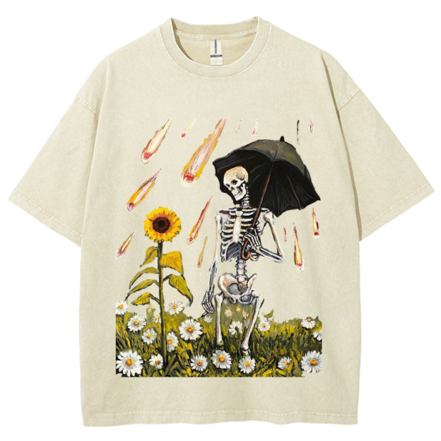 Sunflower Skull Unisex Vintage Wash Denim T-Shirts[💥Buy 4 get 5th 50%OFF]