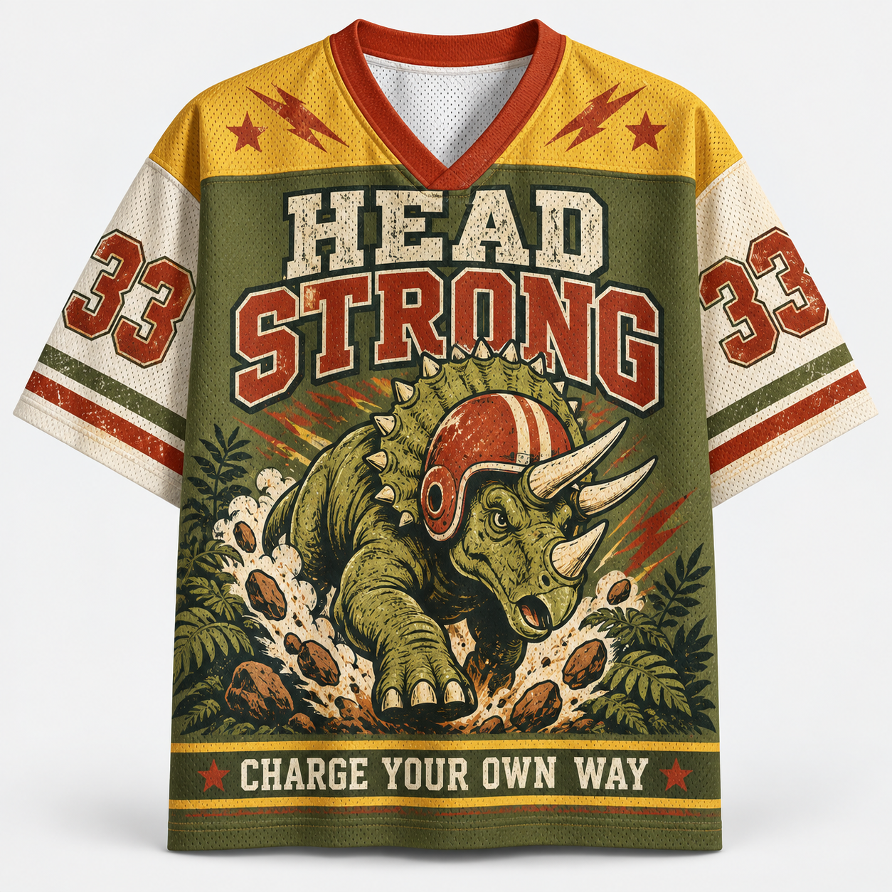 Head Strong Triceratops Charge Your Own Way Jersey Shirts