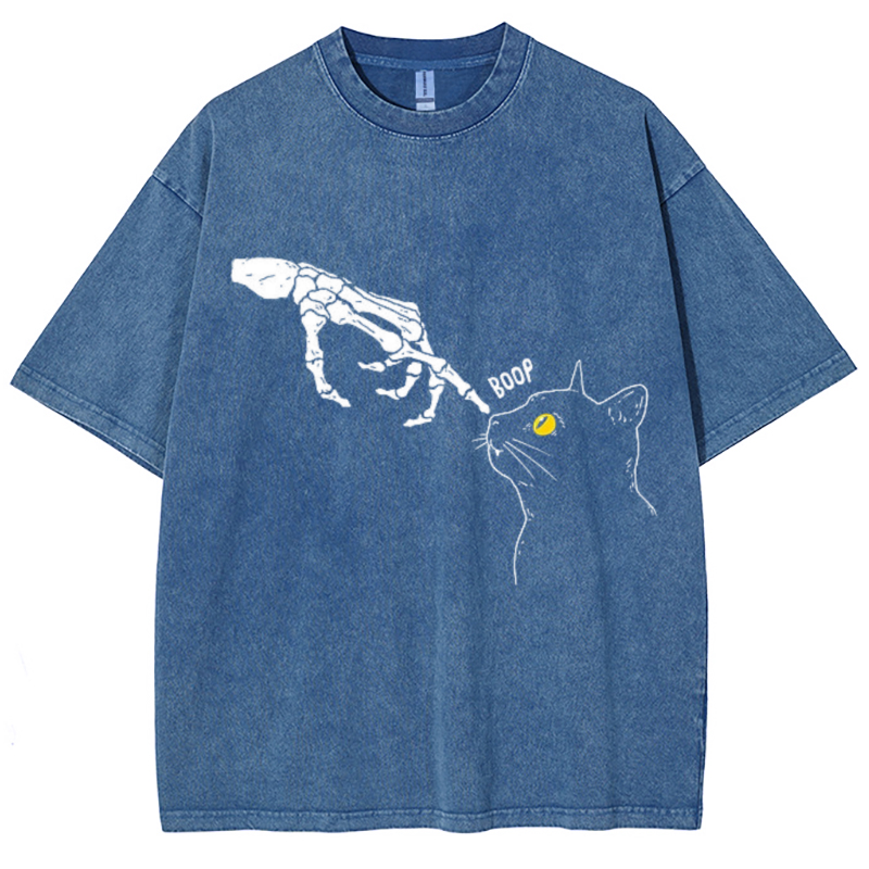 Spooky Boop Unisex Vintage Solid Wash Denim T-Shirts-Print-cool