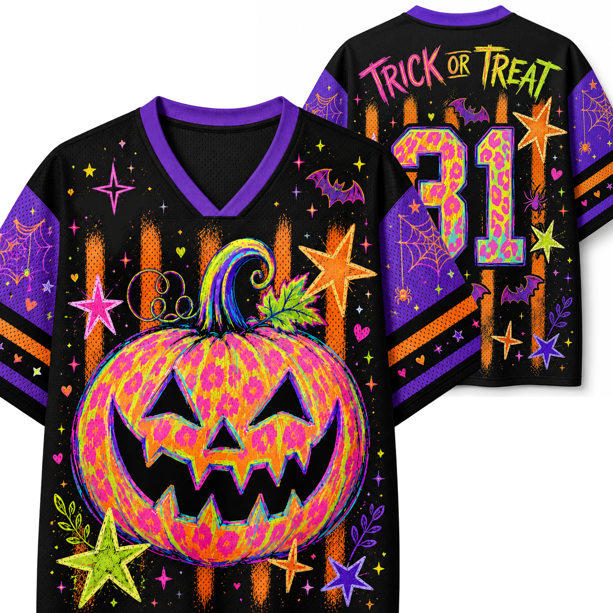 Chaotic Club Neon Leopard Pumpkin Halloween Mesh Jersey