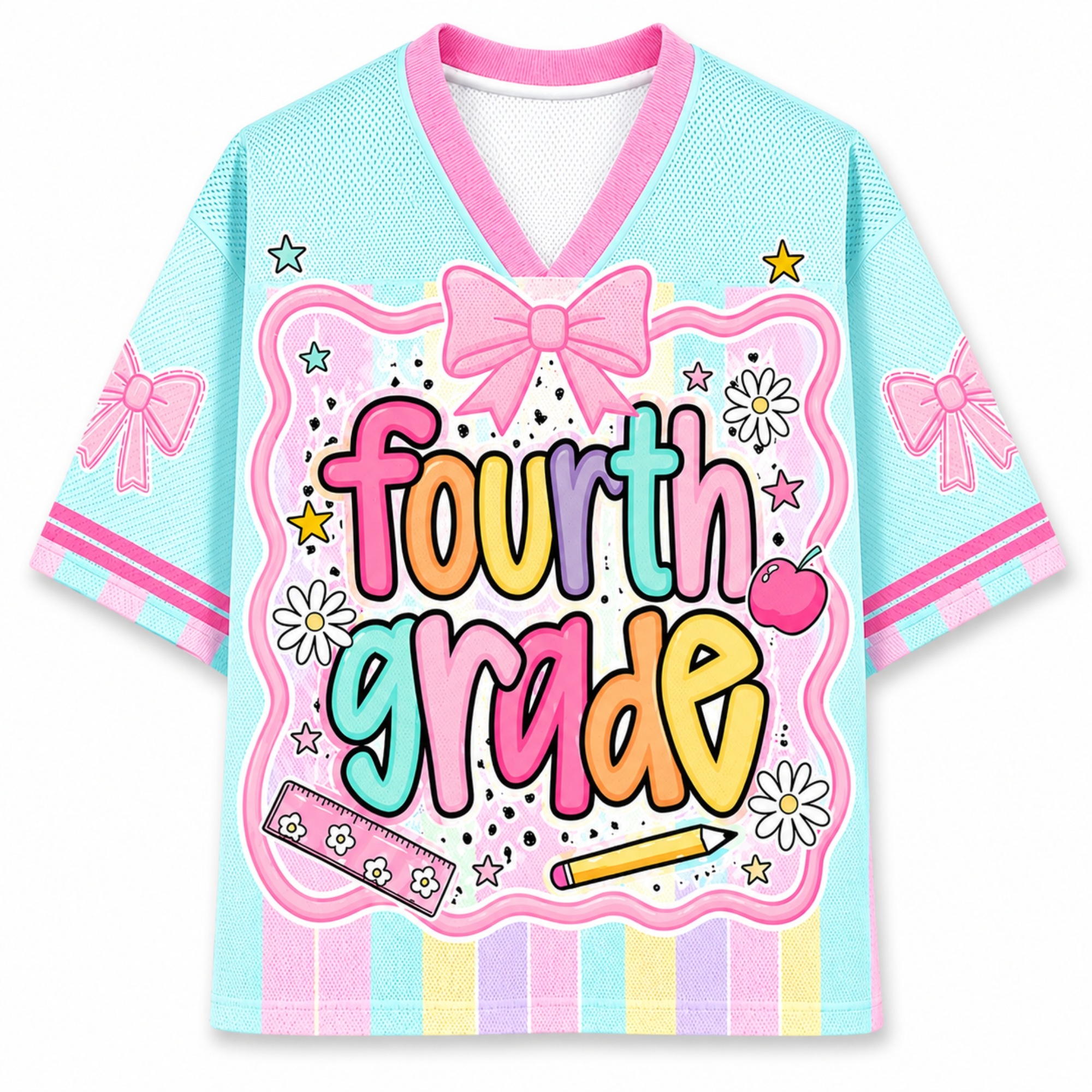 Chaotic Club Preppy Back To School Pink Mix Blue Striped Mesh Jersey
