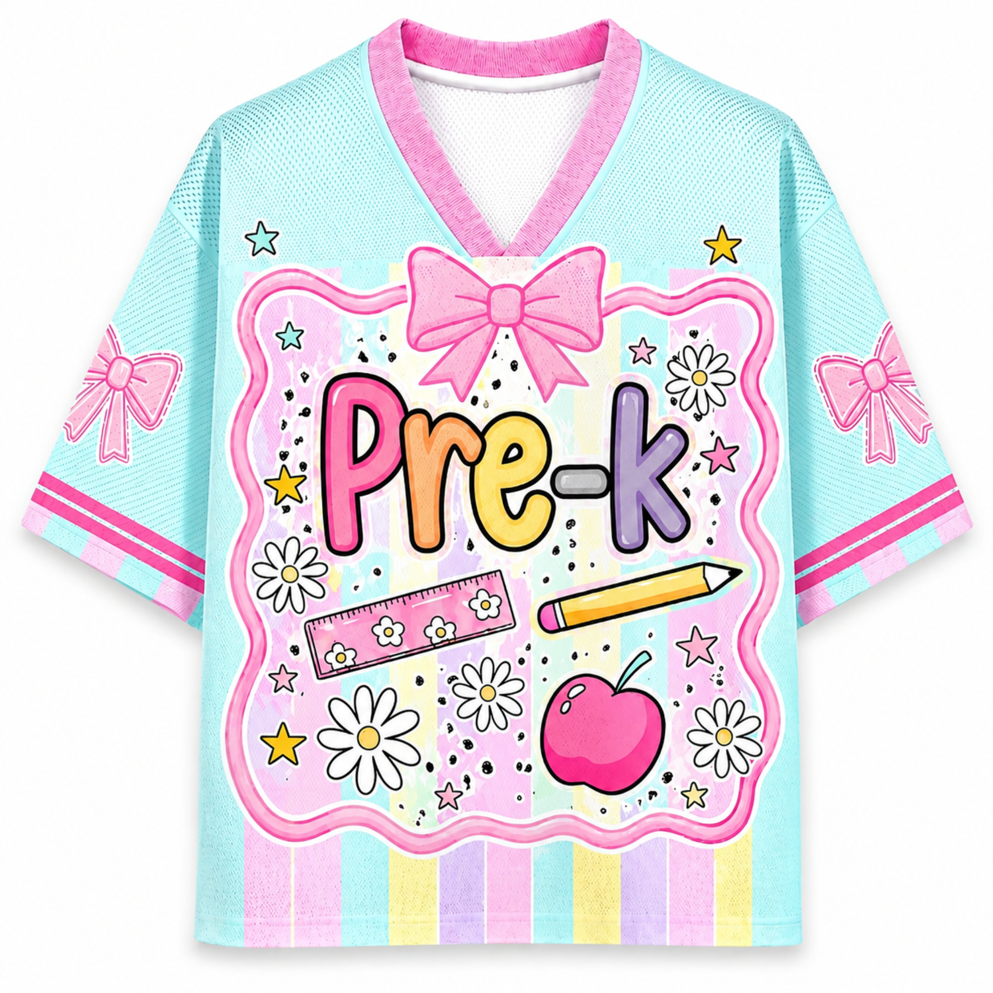 Chaotic Club Preppy Back To School Pink Mix Blue Striped Mesh Jersey