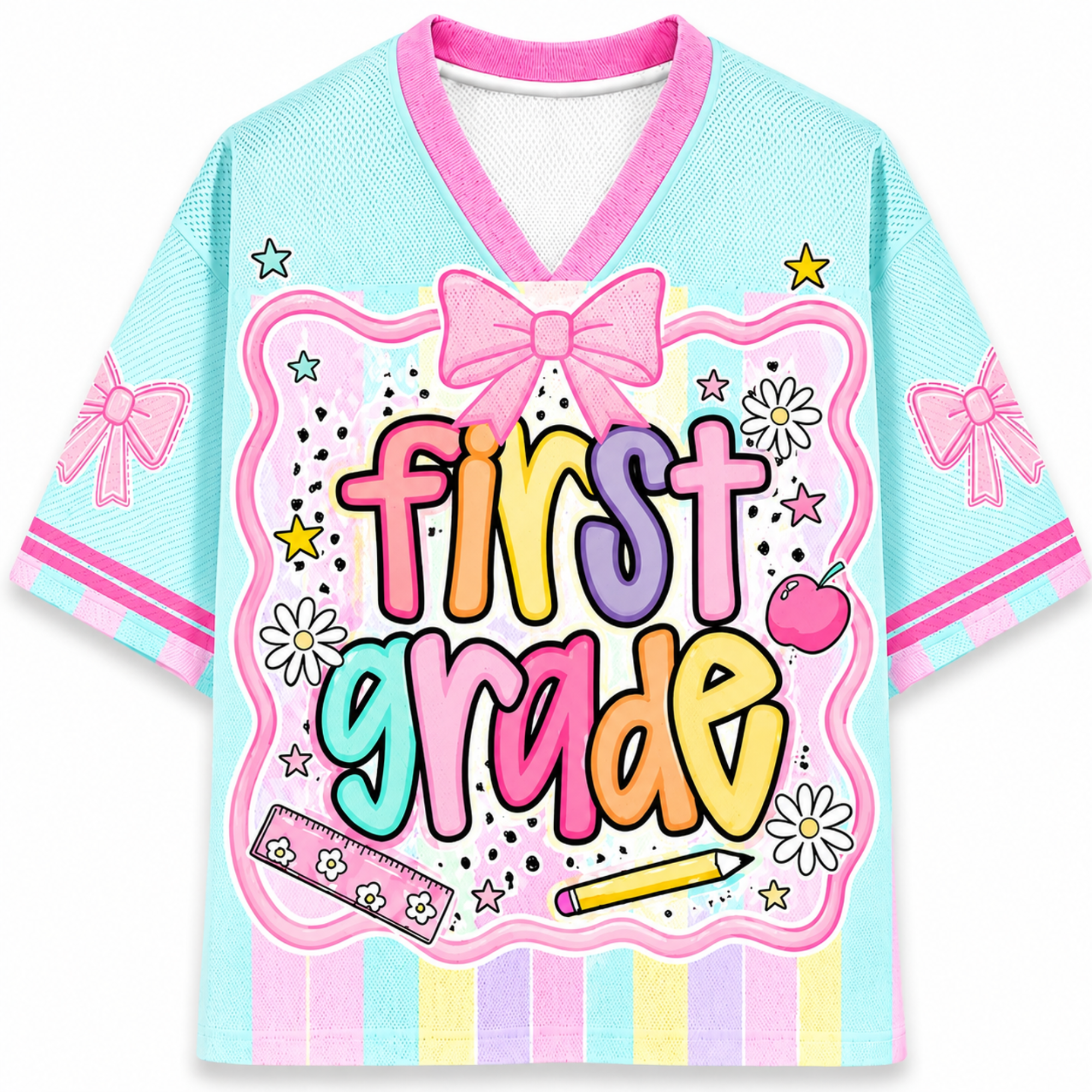 Chaotic Club Preppy Back To School Pink Mix Blue Striped Mesh Jersey