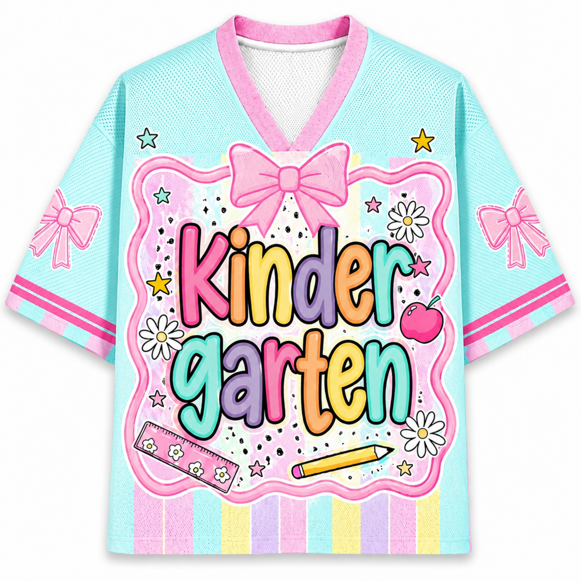 Chaotic Club Preppy Back To School Pink Mix Blue Striped Mesh Jersey