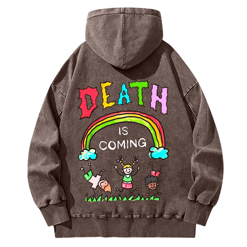 Death Is Coming Back Printed Unisex Casual Washed Hoodie Sweatshirt