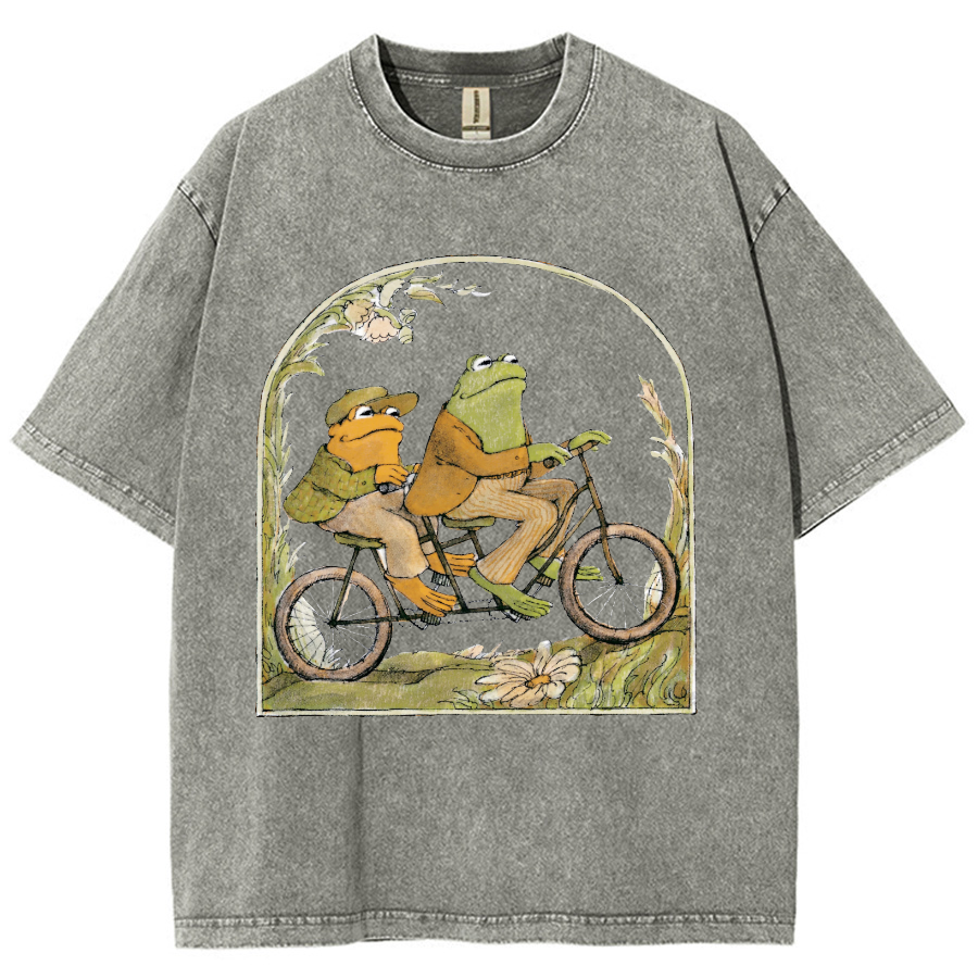 Frog and Toad Unisex Printed Retro Washed Short Sleeved T-Shirt-Print-cool