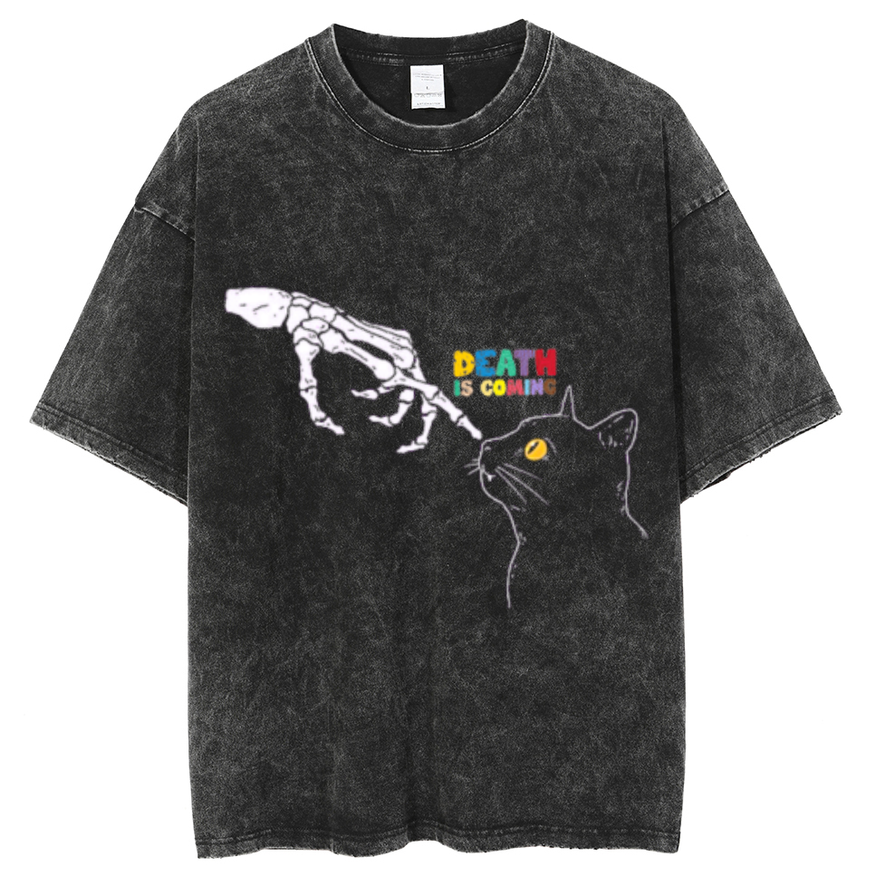 Death Is Coming Unisex Oversized Print Vintage Wash Denim T-Shirt-Print-cool
