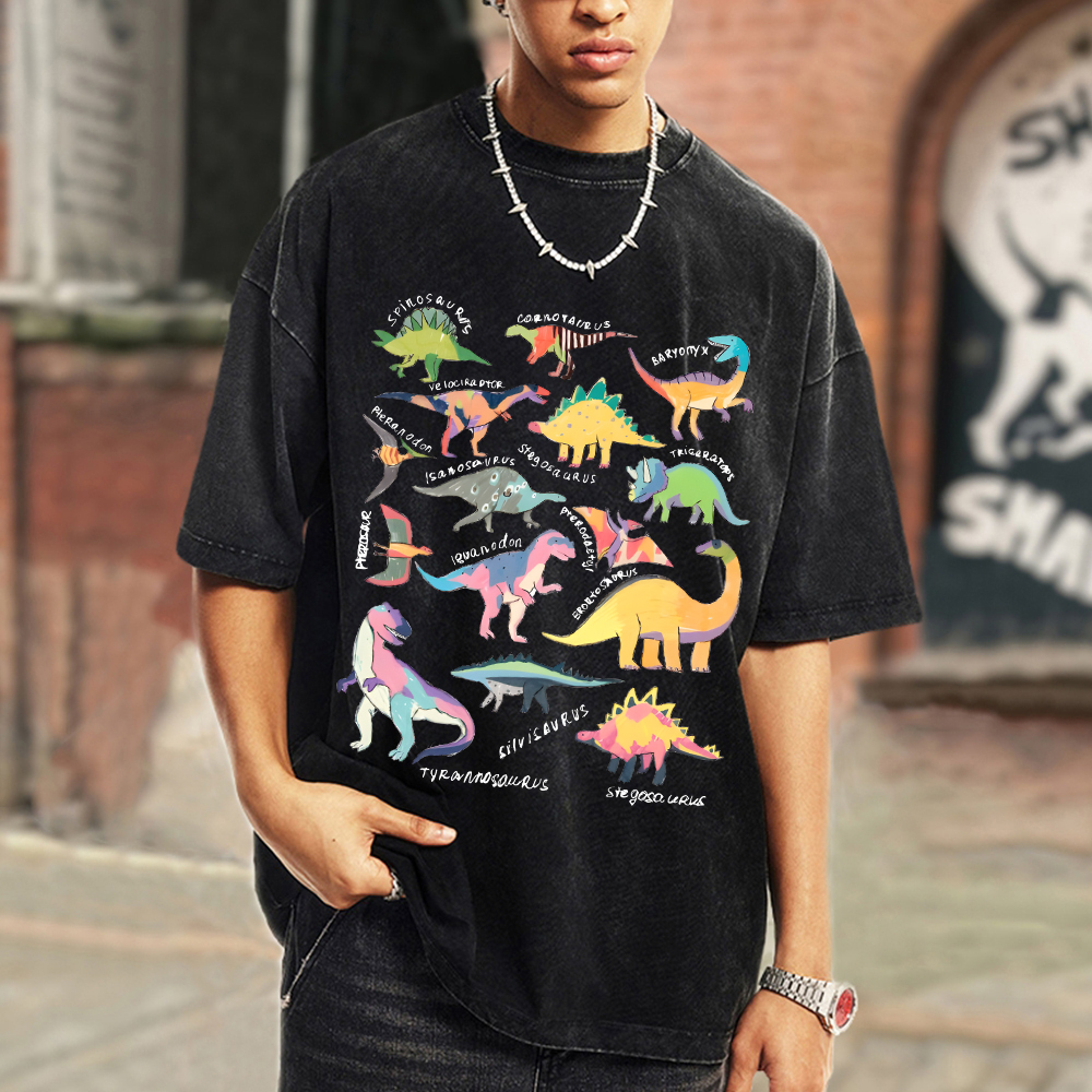 Types Of Dinosaur Vintage Snowflake Washed T-Shirt