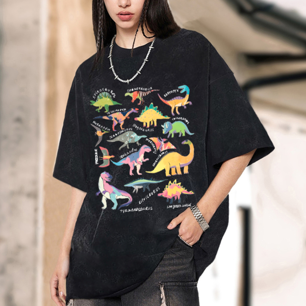 Types Of Dinosaur Vintage Snowflake Washed T-Shirt