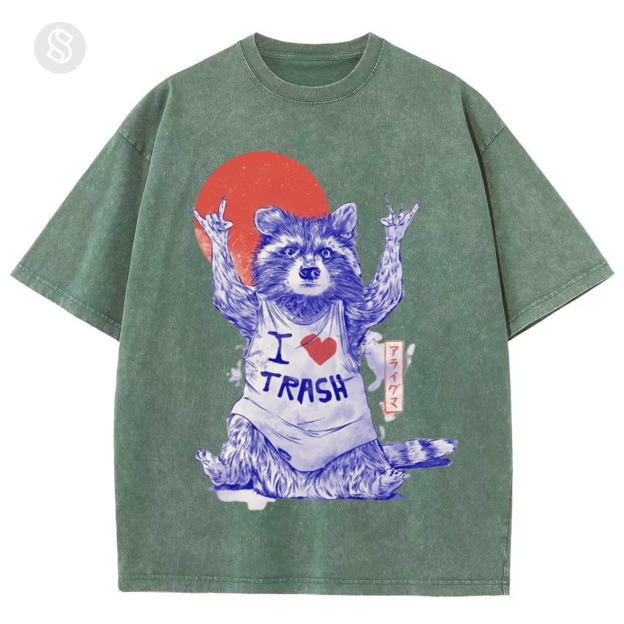 I Love Trash Unisex Printed Retro Washed Short Sleeved T-Shirt