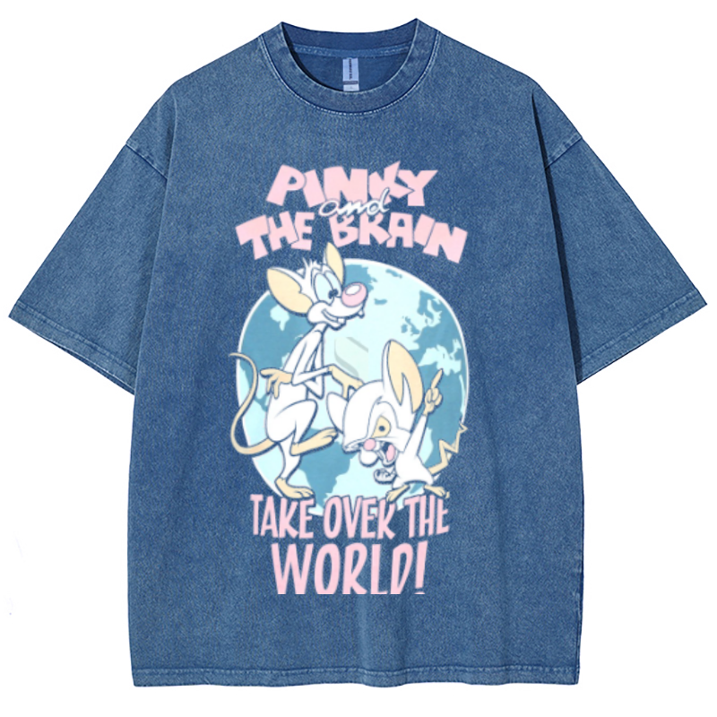Pinky And The Brain Unisex Vintage Solid Wash Denim T-Shirts-Print-cool