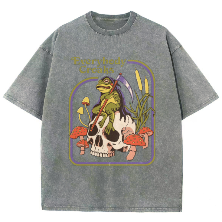 Everybody Croaks Unisex Oversized Print Vintage Wash Denim T-Shirt