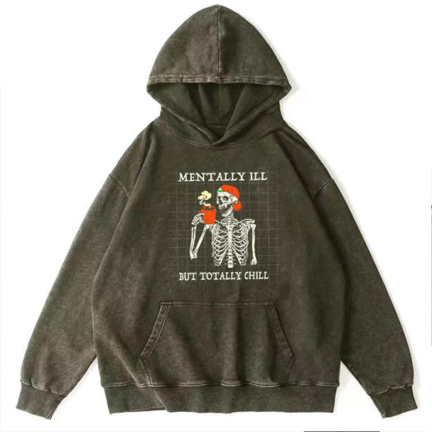 Mentally Ill Unisex Printed Casual Washed Hoodie Sweatshirt