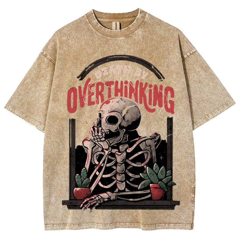 Death Skull Unisex Vintage Solid Wash Denim T-Shirts