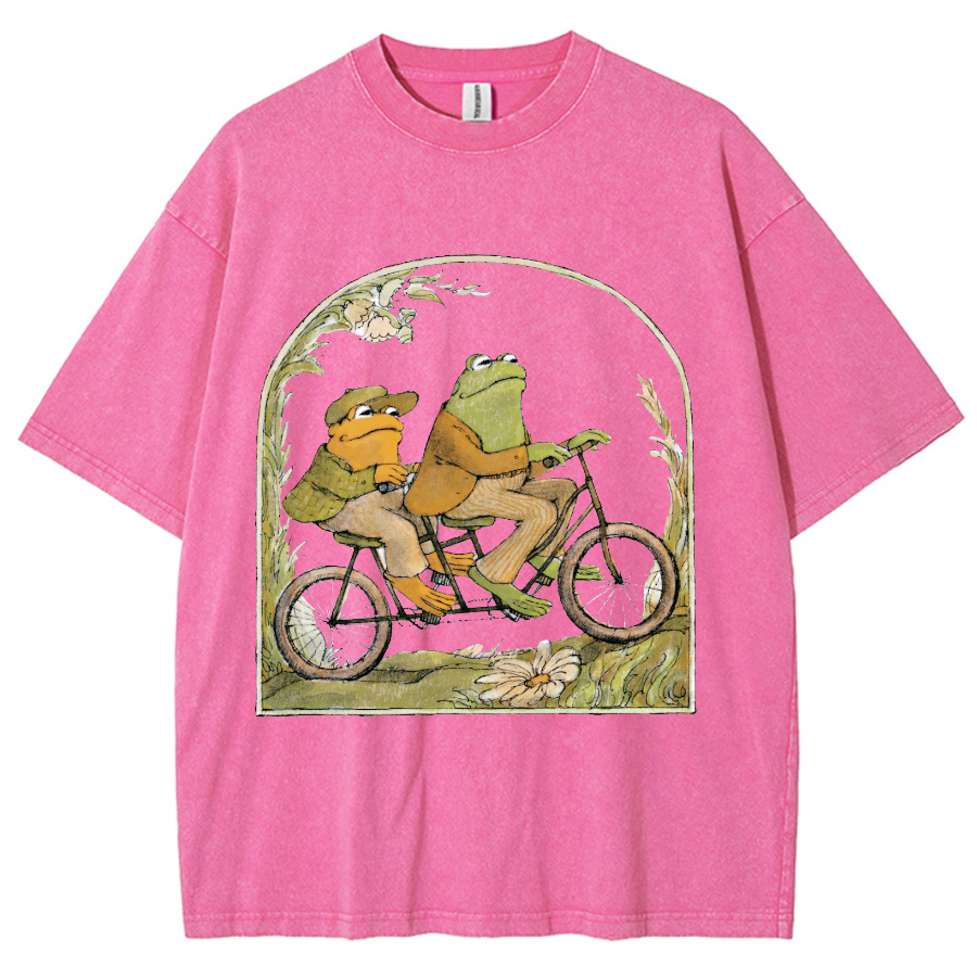 Frog and Toad Unisex Printed Retro Washed Short Sleeved T-Shirt-Print-cool
