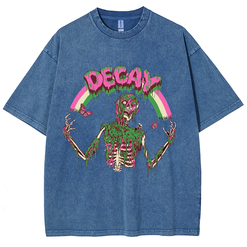 Decay Unisex Vintage Solid Wash Denim T-Shirts-Print-cool
