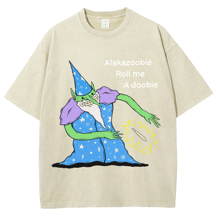 Roll Me Unisex Oversized Print Vintage Wash Denim T-Shirt