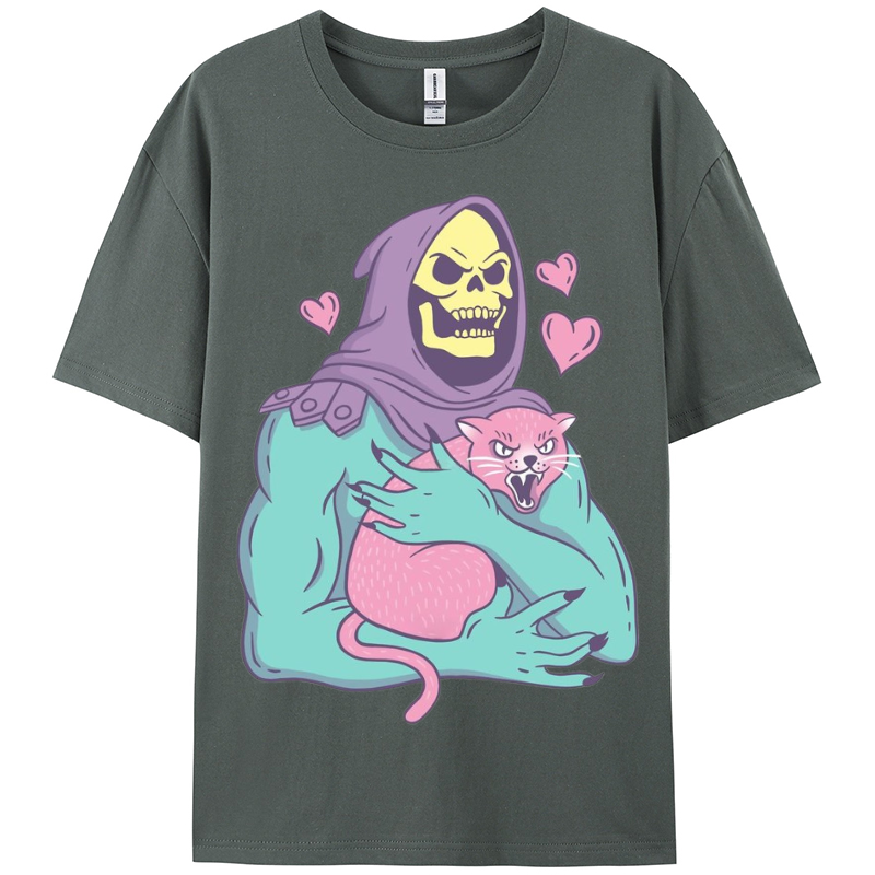 Funny Skull Cat Women Round Neck Casual Short Sleeve T-Shirt