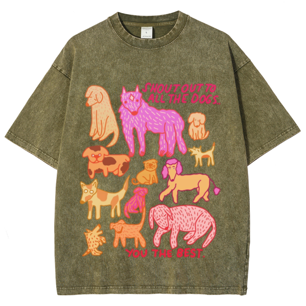 Shout Out To All The Dogs Unisex Oversized Print Vintage Wash Denim T-Shirt