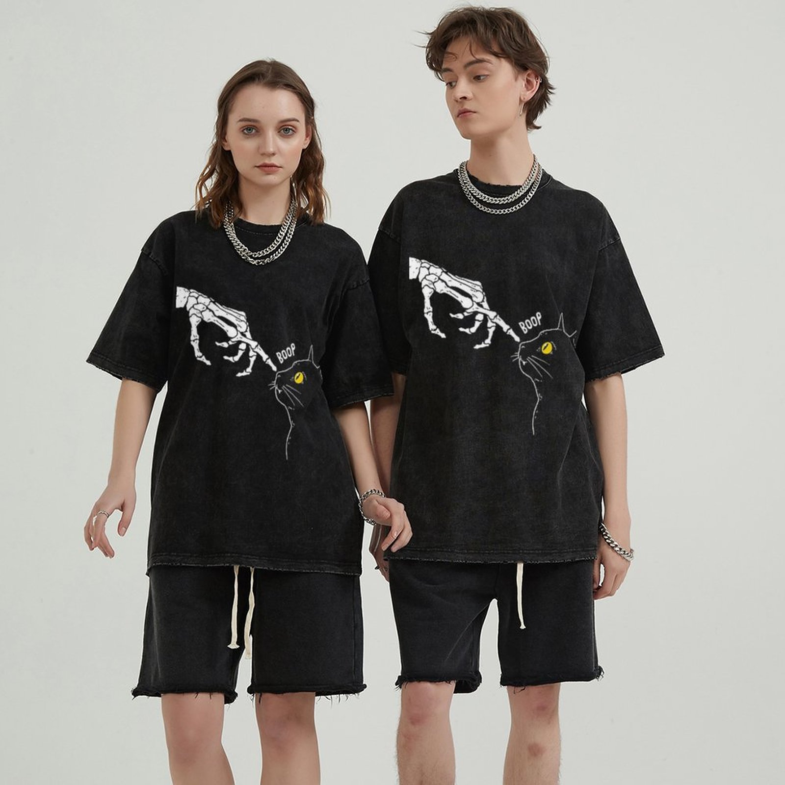 Spooky Boop Unisex Vintage Solid Wash Denim T-Shirts-Print-cool