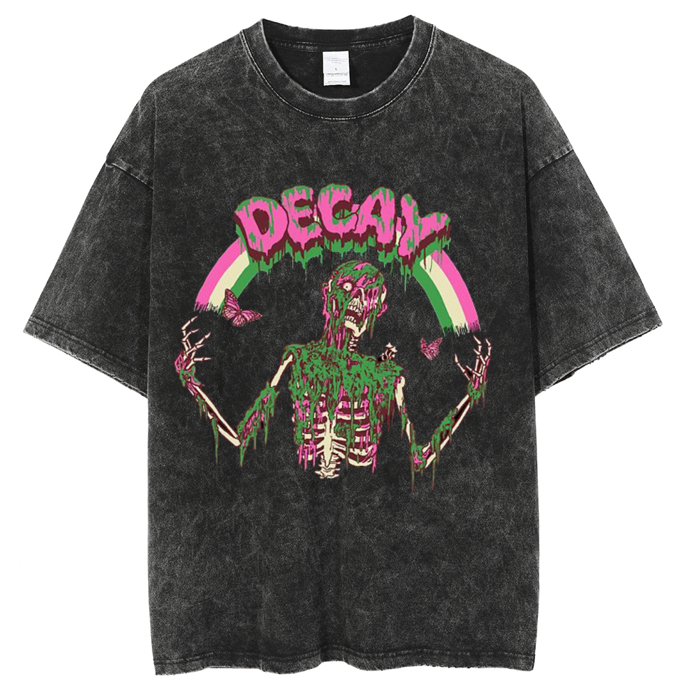Decay Unisex Vintage Solid Wash Denim T-Shirts-Print-cool