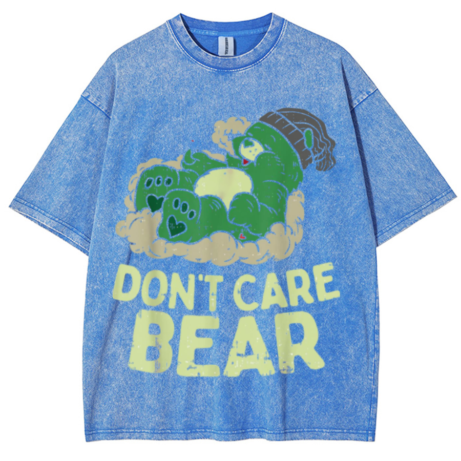 Bear Smoking Unisex Printed Retro Washed Short Sleeved T-Shirt-Print-cool