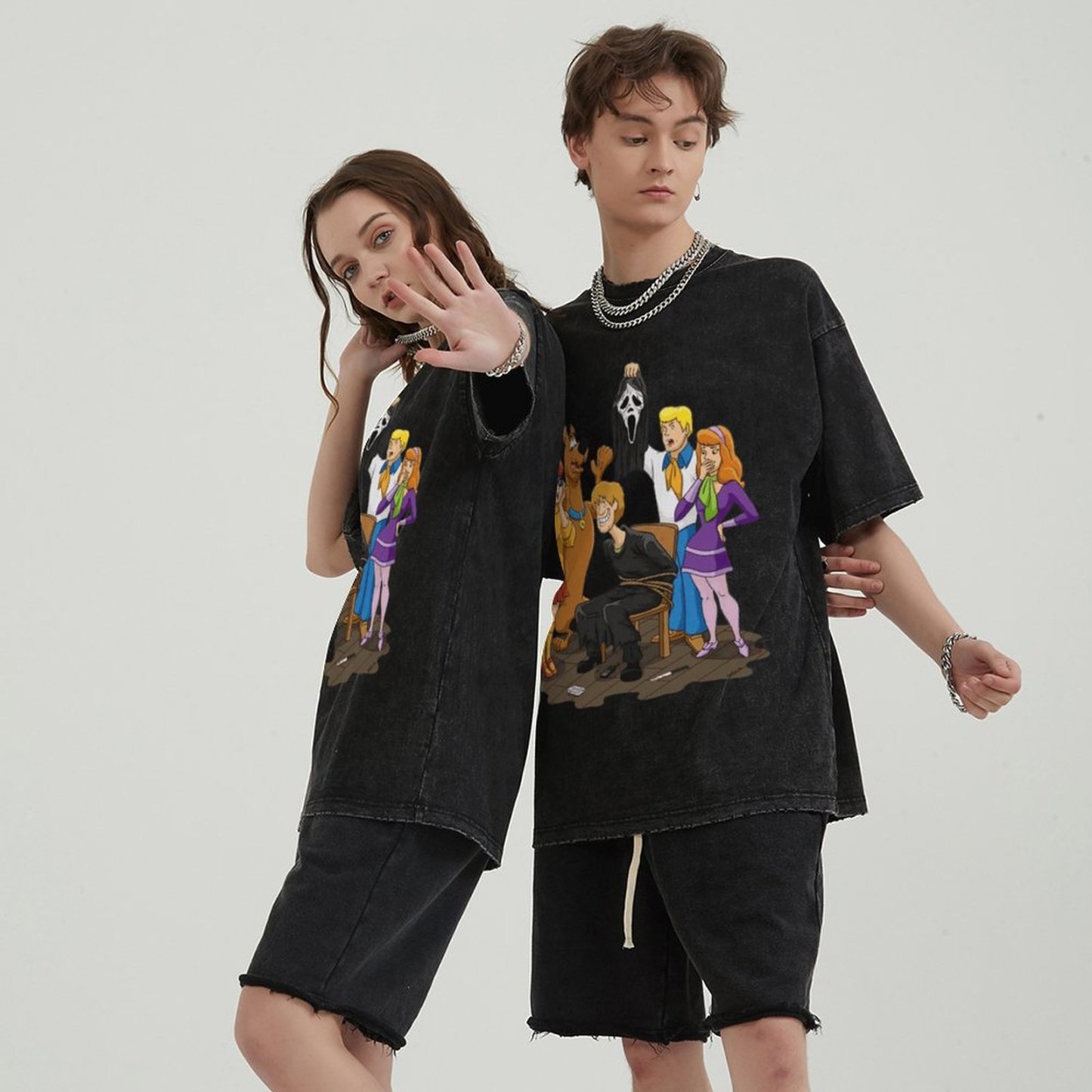 Ghost Face Unisex Vintage Wash Denim T-Shirts