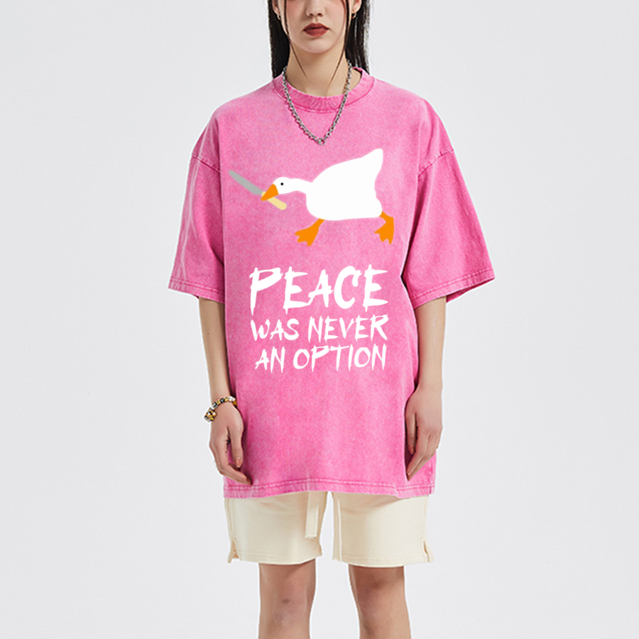 Peace Unisex Oversized Print Vintage Wash Denim T-Shirt-Print-cool