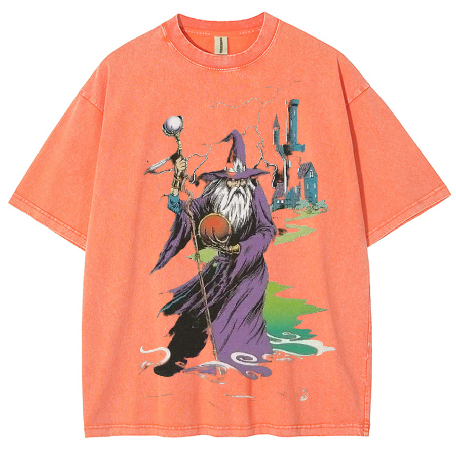 Wizard & Tower Unisex Printed Retro Washed Short Sleeved T-Shirt-Print-cool