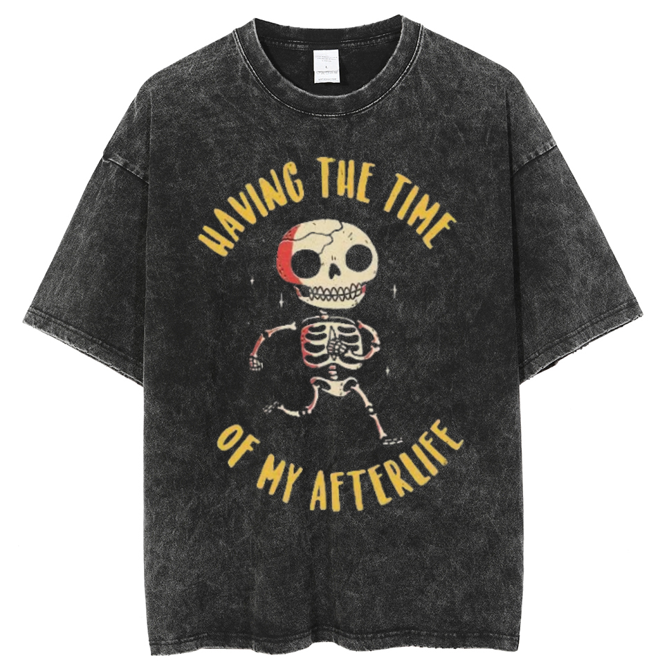 Having The Time Unisex Oversized Print Vintage Wash Denim T-Shirt