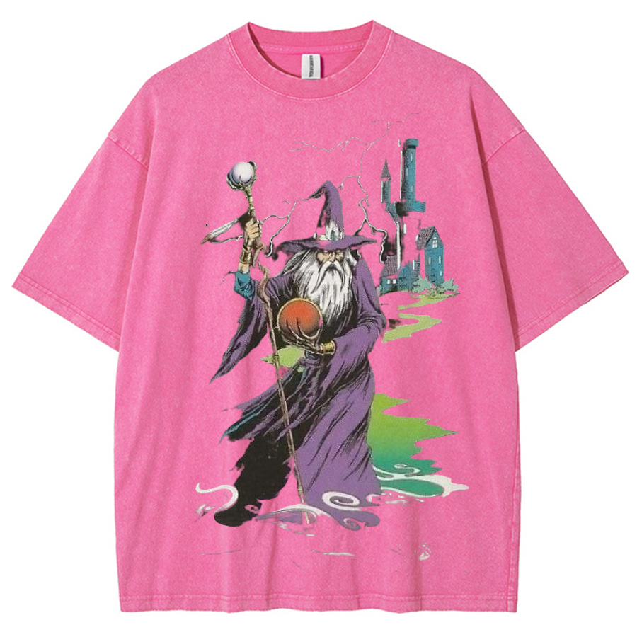 Wizard & Tower Unisex Printed Retro Washed Short Sleeved T-Shirt-Print-cool