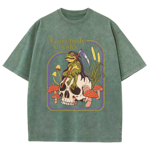 Everybody Croaks Unisex Oversized Print Vintage Wash Denim T-Shirt