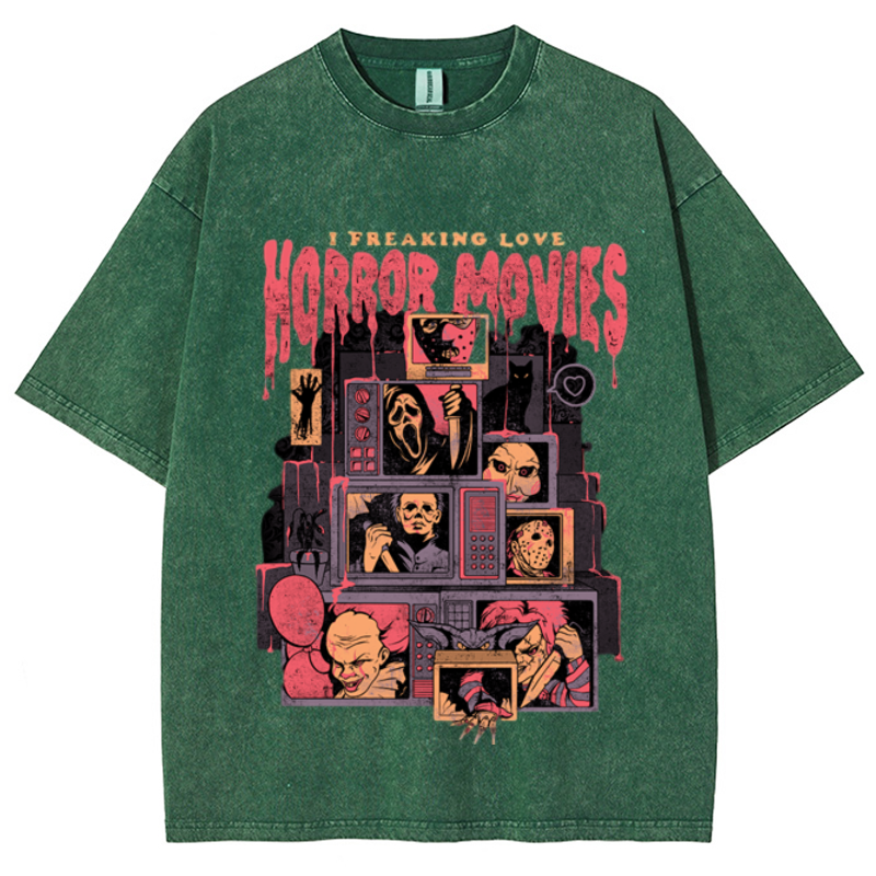 Horror Movies Unisex Vintage Wash Denim T-Shirts-Print-cool