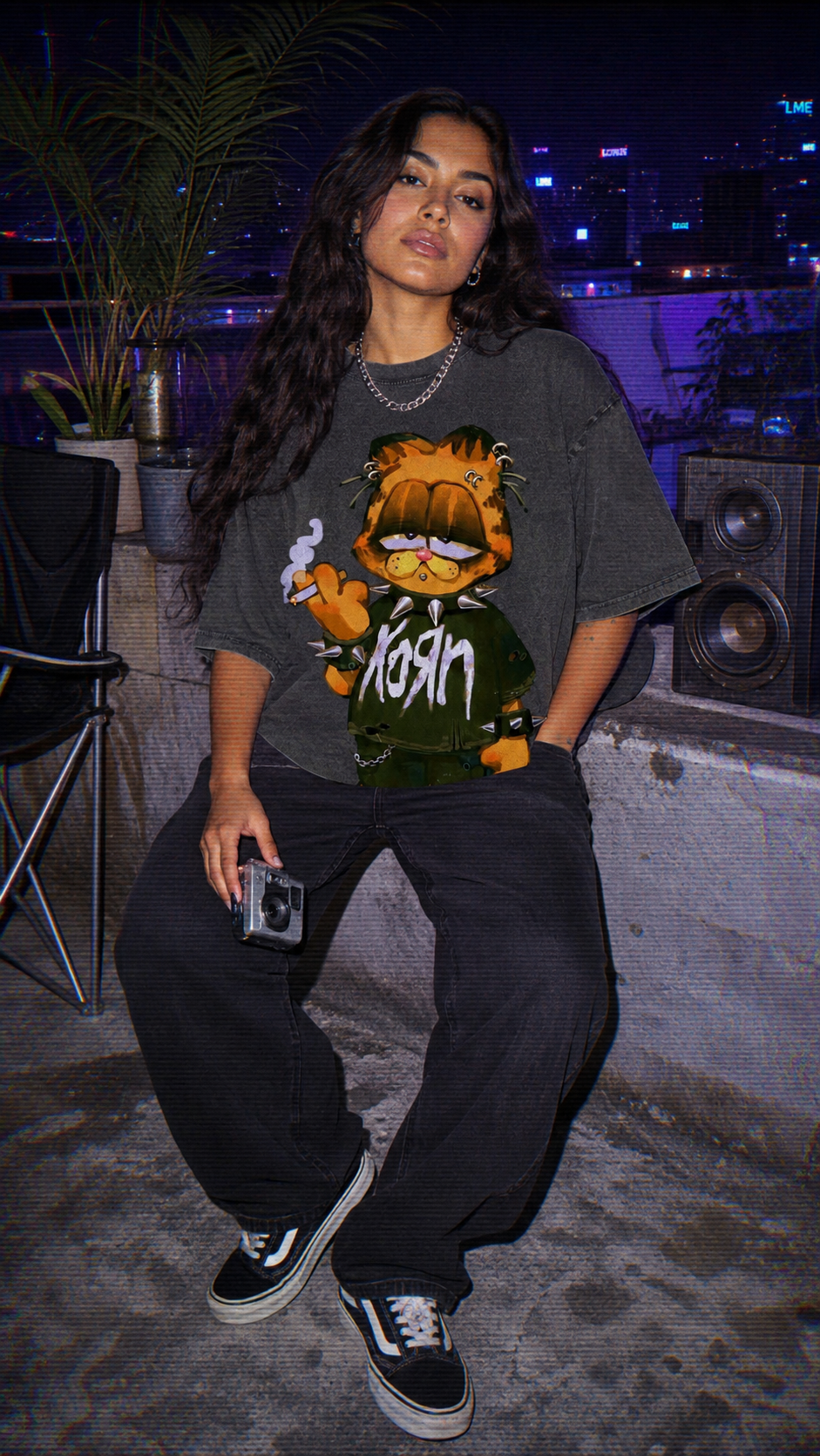 Punk Garfield Unisex Vintage Washed Tee 